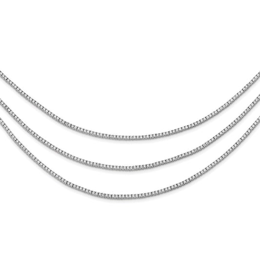Sterling Shimmer Sterling Silver Rhodium-plated 16 inch 732 Stone CZ 3 Strand Layer Necklace