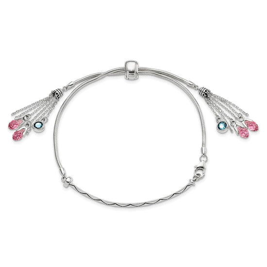 Sterling Silver Antiqued Crystal Briolette Adjustable Bracelet