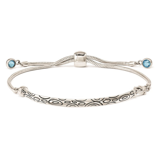 Sterling Silver Antiqued Blue Crystal Round Bezel Adjustable Bracelet