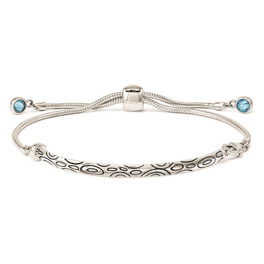 Sterling Silver Antiqued Blue Crystal Round Bezel Adjustable Bracelet