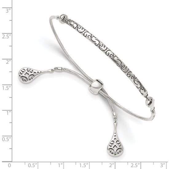 Sterling Silver Antiqued Filigree Drops Adjustable Bracelet