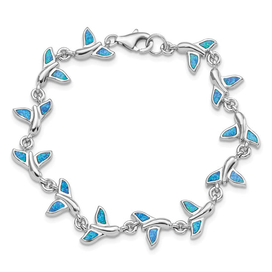 Sterling Silver Rhodium-Plated Whale Tail 7.75 inch Bracelet