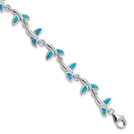 Sterling Silver Rhodium-Plated Whale Tail 7.75 inch Bracelet