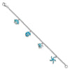 Sterling Silver Rhodium Created Opal Fish and Shells Charm 7.25 inch Bracelet