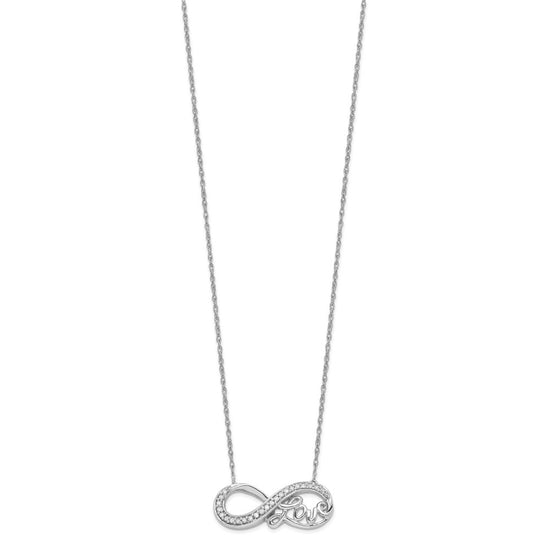 Sterling Silver Rhodium Diam. Infinity Symbol LOVE Necklace