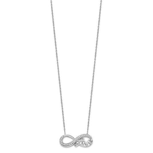 Sterling Silver Rhodium Diam. Infinity Symbol LOVE Necklace