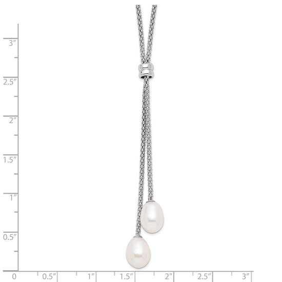Sterling Silver Rhodium-plated 7-8mm Teardrop Freshwater Cultured Pearl 16 inch with 2 inch Extension Drop Necklace