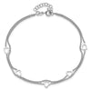 Sterling Silver Rhodium-plated Heart 2-Strand 9 inch Plus 1 inch Extender Total 10 inch Anklet