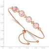 Sterling Silver Rose-plated Created Opal and CZ Adjustable Bracelet
