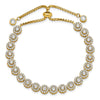 Sterling Silver Gold-tone CZ Halo Adjustable Bracelet