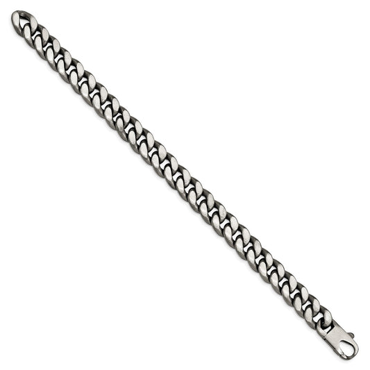 Sterling Silver Ruthenium-plated/Antiqued Brushed 10.75mm Curb Link Mens 8.5 inch Bracelet