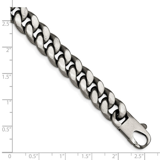 Sterling Silver Ruthenium/Antiqued Brushed Curb Link Bracelet