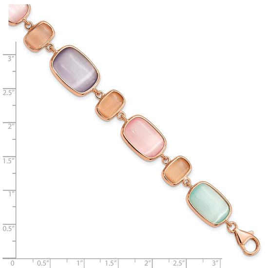 Sterling Silver Rose-tone and Created Cats Eye w/ 1in ext. Bracelet
