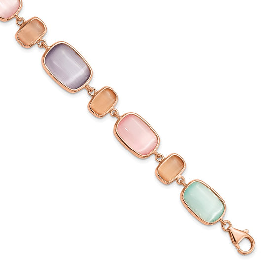Sterling Silver Rose-tone and Created Cats Eye w/ 1in ext. Bracelet