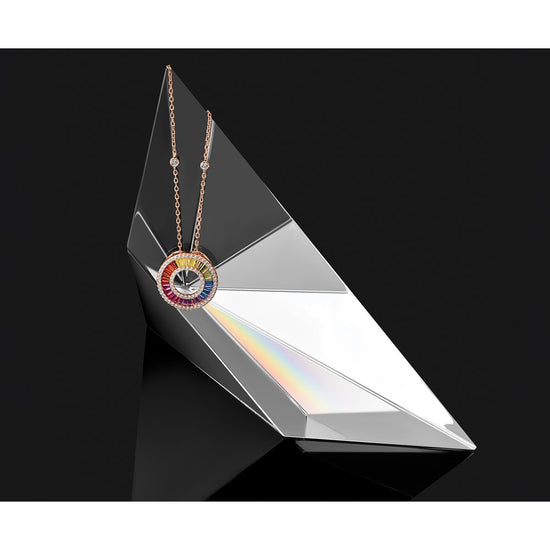 Prizma Sterling Silver Rose-tone 14K Flash Rose Gold-plated 16 inch Colorful Baguettes CZ Circle Necklace with 2 inch Extender