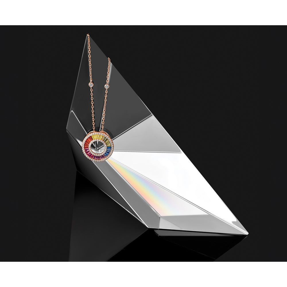 Prizma Sterling Silver Rose-tone 14K Flash Rose Gold-plated 16 inch Colorful Baguettes CZ Circle Necklace with 2 inch Extender