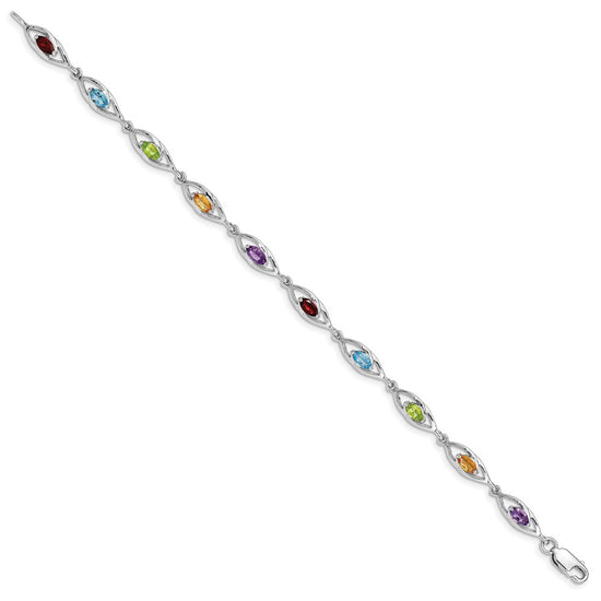 Sterling Silver Rhod-plat Amethyst Topaz Peridot Citrine Garnet Bracelet