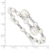 Sterling Silver Rhodium-plated 5-6mm and 8mm White Teardrop and Near-Round White Freshwater Cultured Pearl Wrap Flexible Bangle