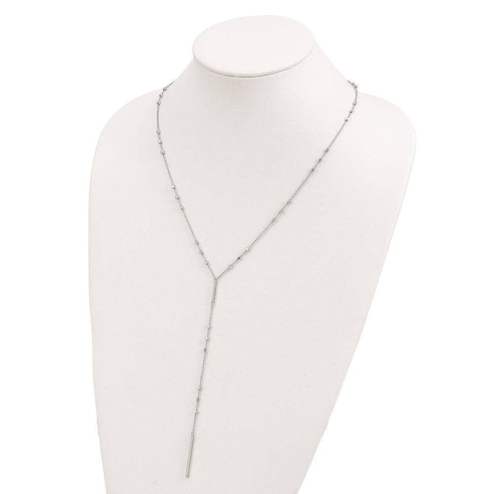 Sterling Silver Rhod-plated Beads/Vertical Bar w/ 1in ext. Y-Necklace