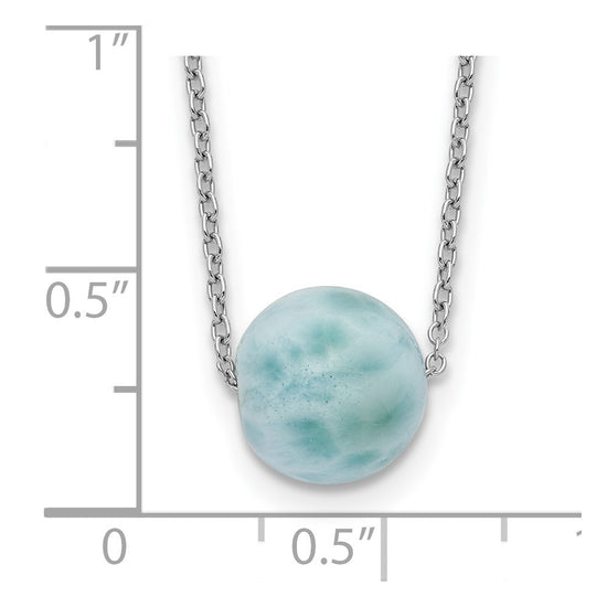 Sterling Silver Rhodium-plated Larimar Bead w/ 2in ext. Necklace