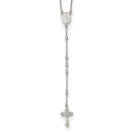 Sterling Silver Beaded Rosary18 inch Necklace with1.25 inch extension