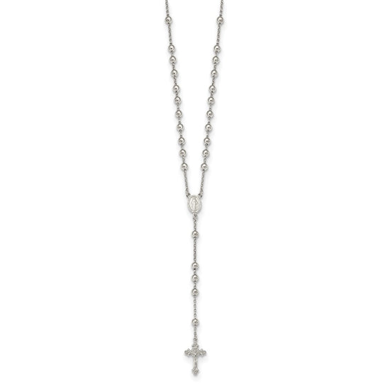 Sterling Silver Rhodium-plated Beaded Rosary Necklace