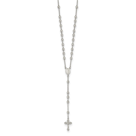 Sterling Silver Rhodium-plated Beaded Rosary Necklace
