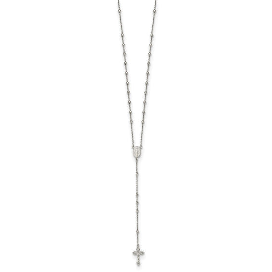 Sterling Silver Rhodium-plated Beaded Rosary 27 inch Necklace