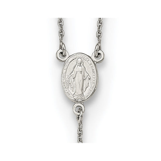 Sterling Silver Rhodium-plated Beaded Rosary 27 inch Necklace
