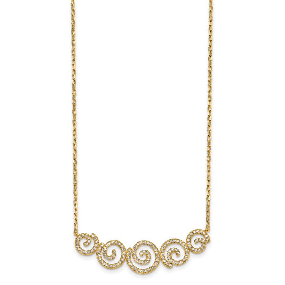 Sterling Shimmer Sterling Silver Gold-tone Flash gold-plated 133 Stone CZ Swirls Necklace with 2 inch extender
