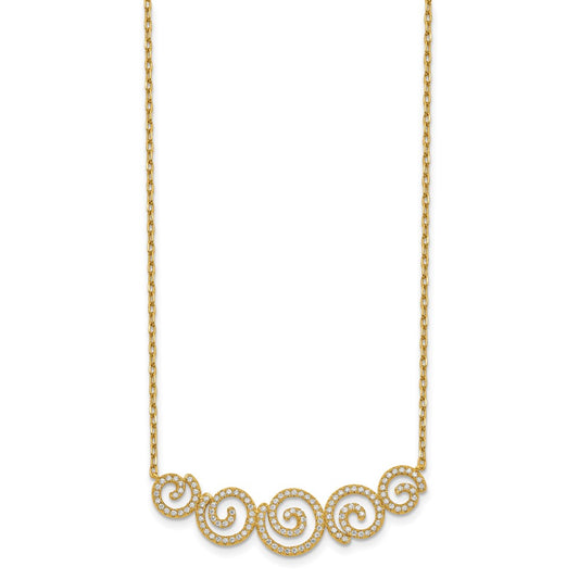 Sterling Shimmer Sterling Silver Gold-tone Flash gold-plated 133 Stone CZ Swirls Necklace with 2 inch extender