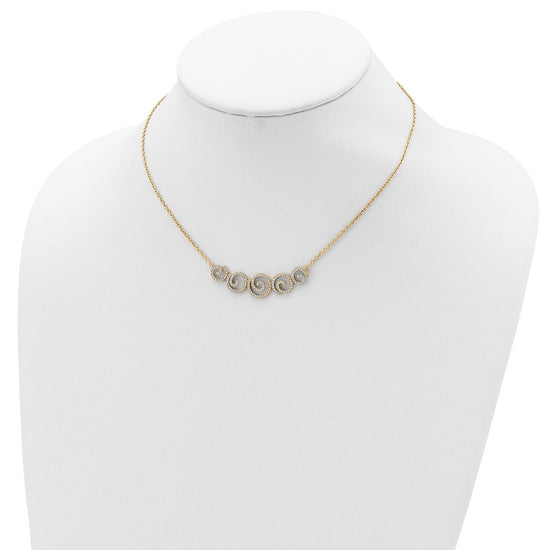 Sterling Shimmer Sterling Silver Gold-tone Flash gold-plated 133 Stone CZ Swirls Necklace with 2 inch extender