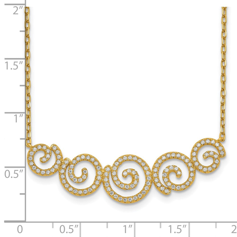 Sterling Shimmer Sterling Silver Gold-tone Flash gold-plated 133 Stone CZ Swirls Necklace with 2 inch extender
