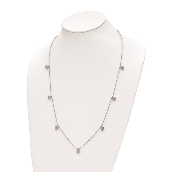 Sterling Shimmer Sterling Silver Rhodium-plated 28 inch 49 Stone 7 Flower Stations CZ Necklace