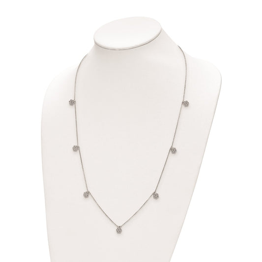 Sterling Shimmer Sterling Silver Rhodium-plated 28 inch 49 Stone 7 Flower Stations CZ Necklace