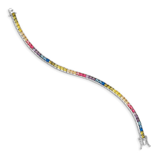 Prizma Sterling Silver Rhodium-plated 7.25 inch Channel-Set Colorful CZ Bracelet