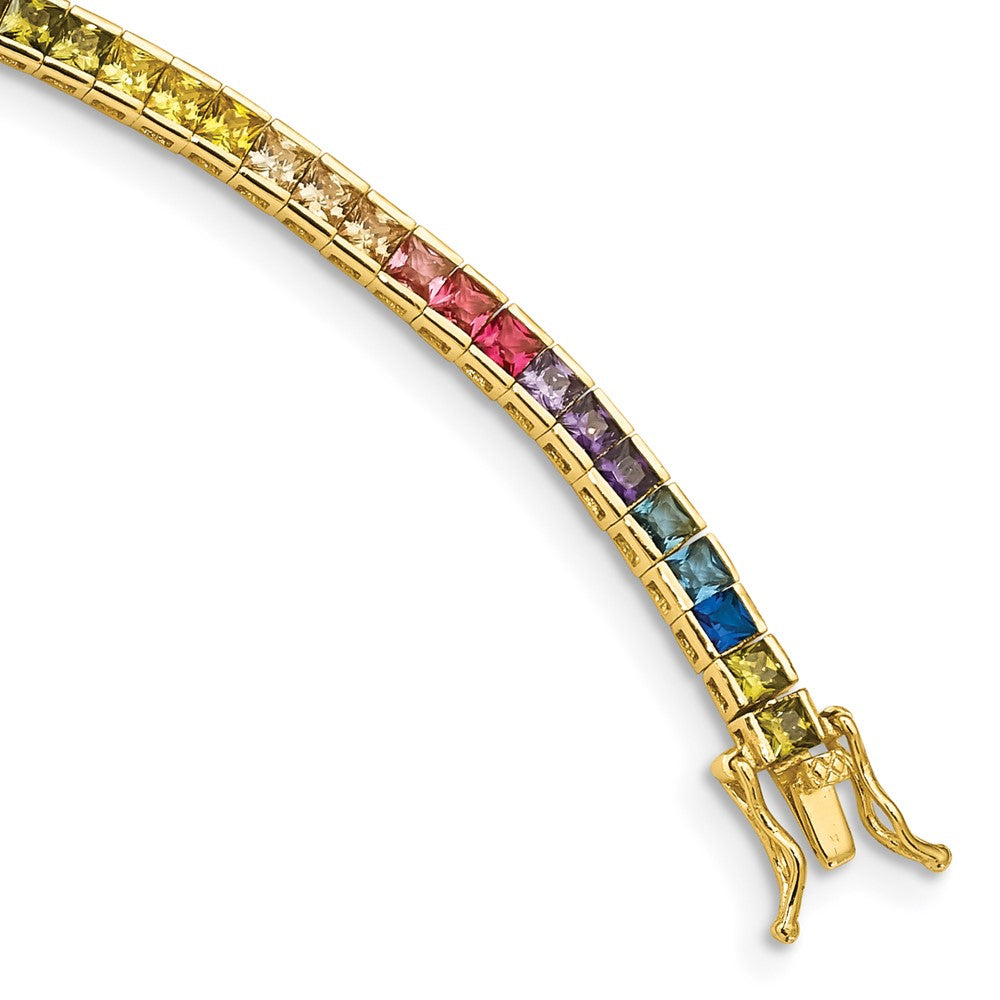 Prizma Sterling Silver Gold-tone 14K Flash Gold-plated 7.25 inch Channel-Set Colorful CZ Bangle