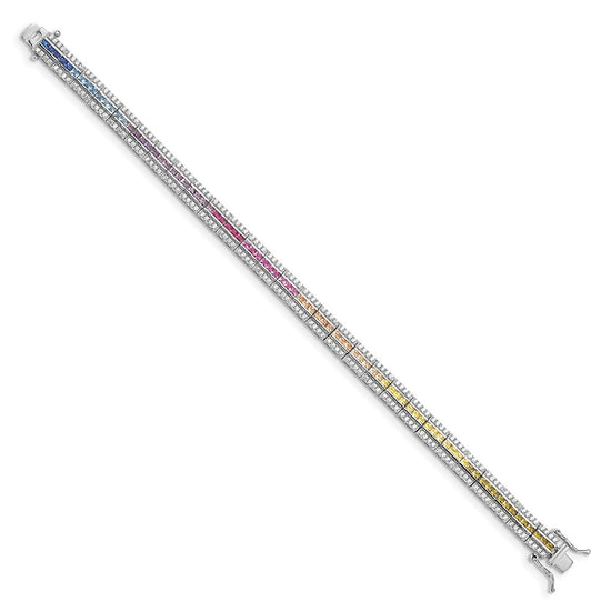 Prizma Sterling Silver Rhodium-plated 7.25 inch Channel-Set White and Colorful and White CZ Bracelet