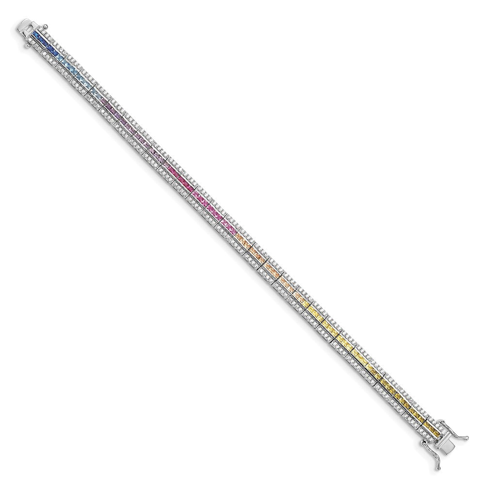 Prizma Sterling Silver Rhodium-plated 7.25 inch Channel-Set White and Colorful and White CZ Bracelet