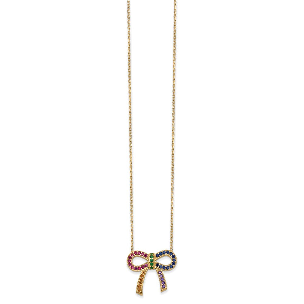 Prizma Sterling Silver Gold-tone 14K Flash Gold-plated 16 inch Colorful CZ Bow Necklace with 2 inch Extender