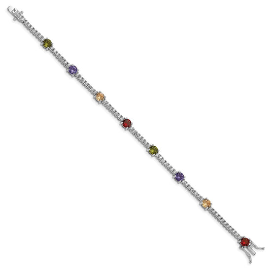 Prizma Sterling Silver Rhodium-plated 7.5 inch White and Colorful Round CZ Bracelet