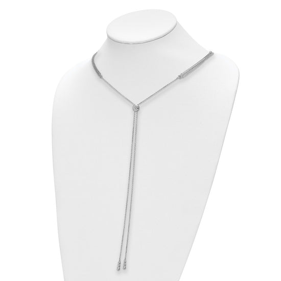 Sterling Shimmer Sterling Silver Rhodium-plated Adjustable up to 28 inches 61 Stone CZ 3 Strand Layer Y-Drop Necklace