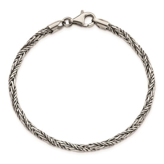 Sterling Silver Antiqued Polished 3.5mm Twisted Rope 8 inch Bracelet