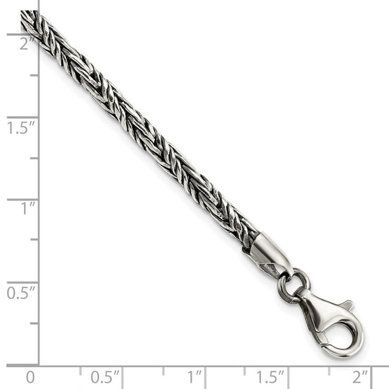 Sterling Silver Antiqued Polished 3.5mm Twisted Rope 8 inch Bracelet