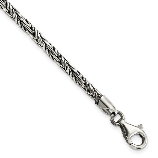 Sterling Silver Antiqued Polished 3.5mm Twisted Rope 8 inch Bracelet