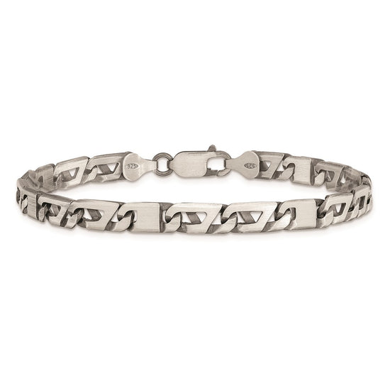 Sterling Silver Antiqued Brushed Link Bracelet
