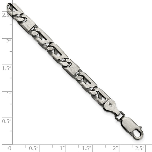 Sterling Silver Antiqued Brushed 5.7mm Fancy Geometric Link Mens 8.25 inch Bracelet