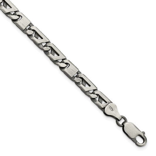 Sterling Silver Antiqued Brushed 5.7mm Fancy Geometric Link Mens 8.25 inch Bracelet