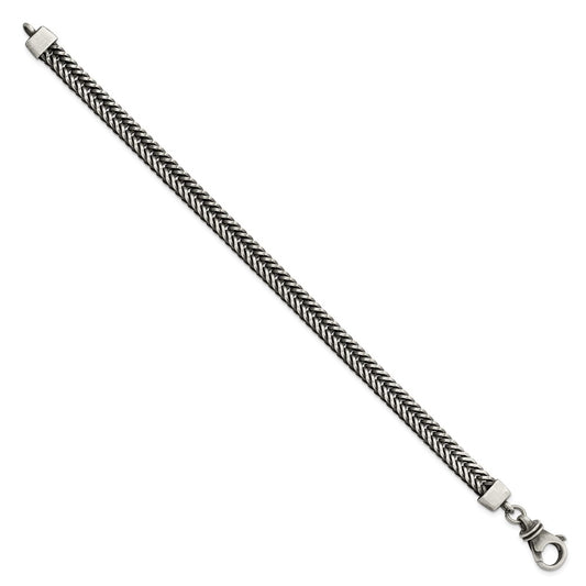 Sterling Silver Brushed Antiqued 6.5mm Wheat Chain 8.5 inch Bracelet