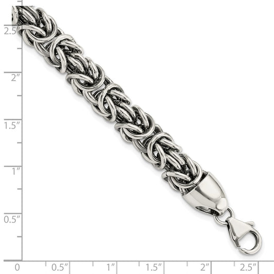 Sterling Silver Polished and Antiqued 8.4mm Byzantine Link 8.5 inch Bracelet